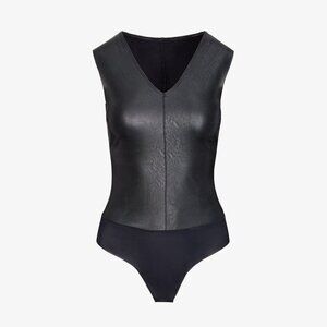 Commando Black Faux Leather V-Neck Bodysuit Size Medium 23243